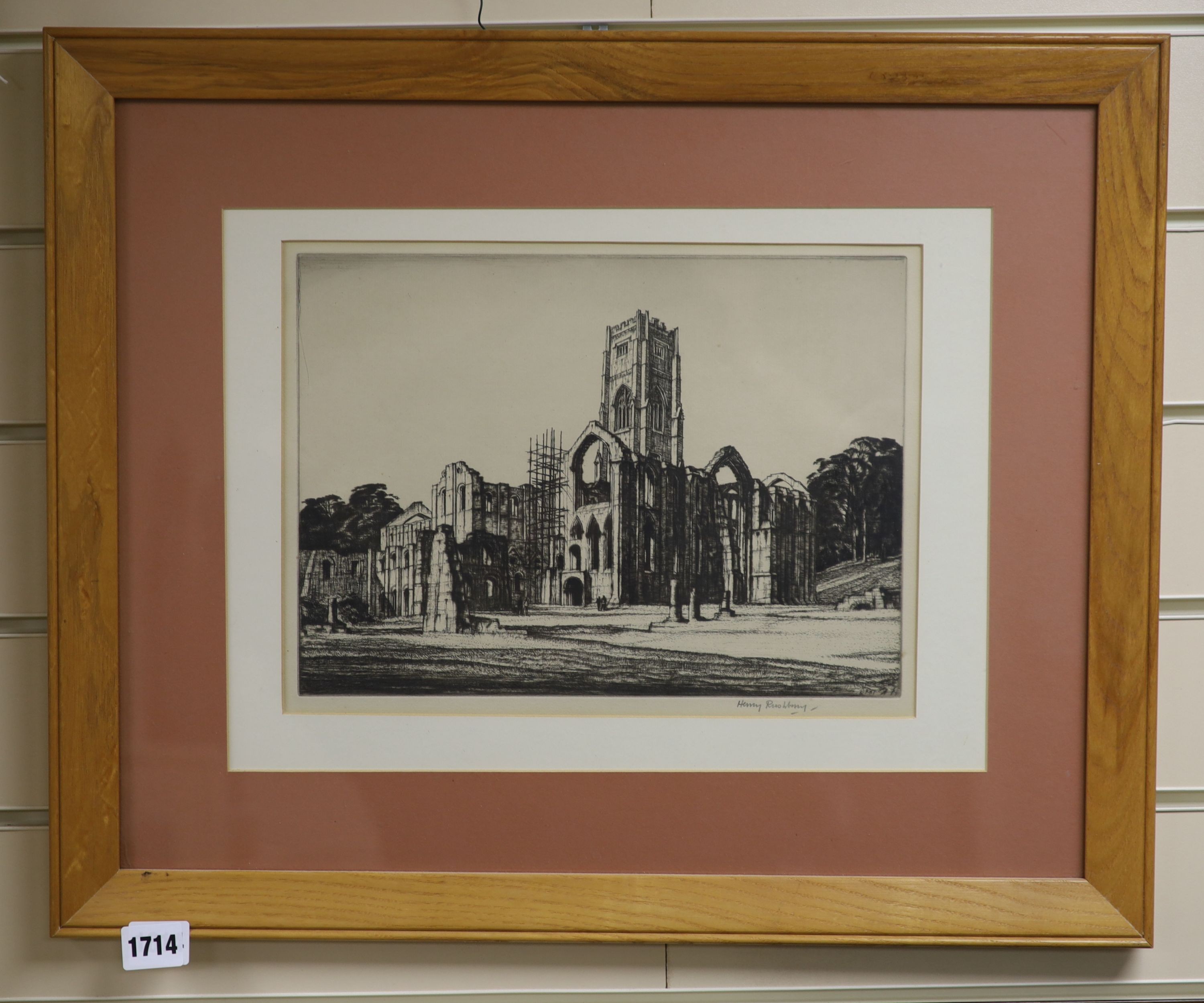 Henry Rushbury (1889-1968), etching, Abbey Ruins, signed, 22 x 31cm